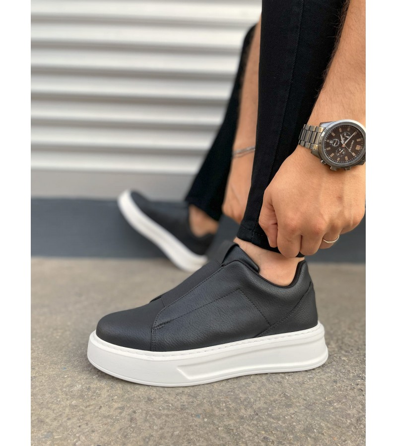 JY007 Alba Bağcıksız Cilt Erkek Günlük Sneaker Ayakkabı CBT Siyah
