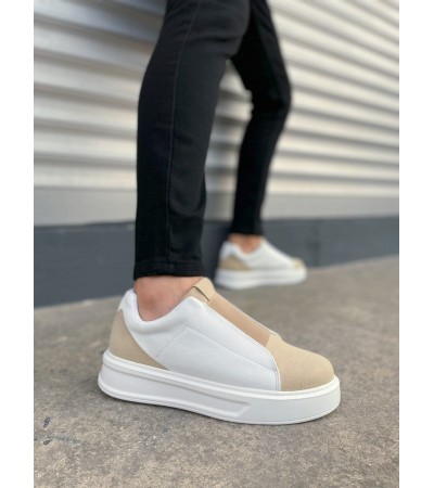 JY007 Alba Bağcıksız Süet Cilt Erkek Günlük Sneaker Ayakkabı SCBT Bej/Beyaz