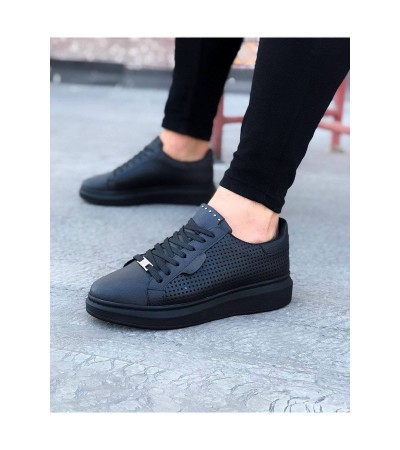 JY01 Bront Bağcıklı Cilt Delikli Erkek Günlük Sneaker Ayakkabı CST Siyah