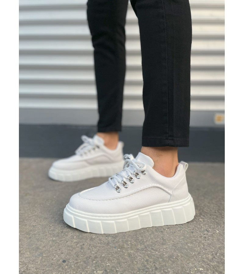 JY010 Cloud Bağcıklı Cilt Erkek Günlük Sneaker Ayakkabı CBT - Beyaz