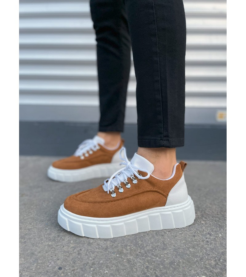 JY010 Cloud Bağcıklı Süet Erkek Günlük Sneaker Ayakkabı SBT - Taba/Beyaz