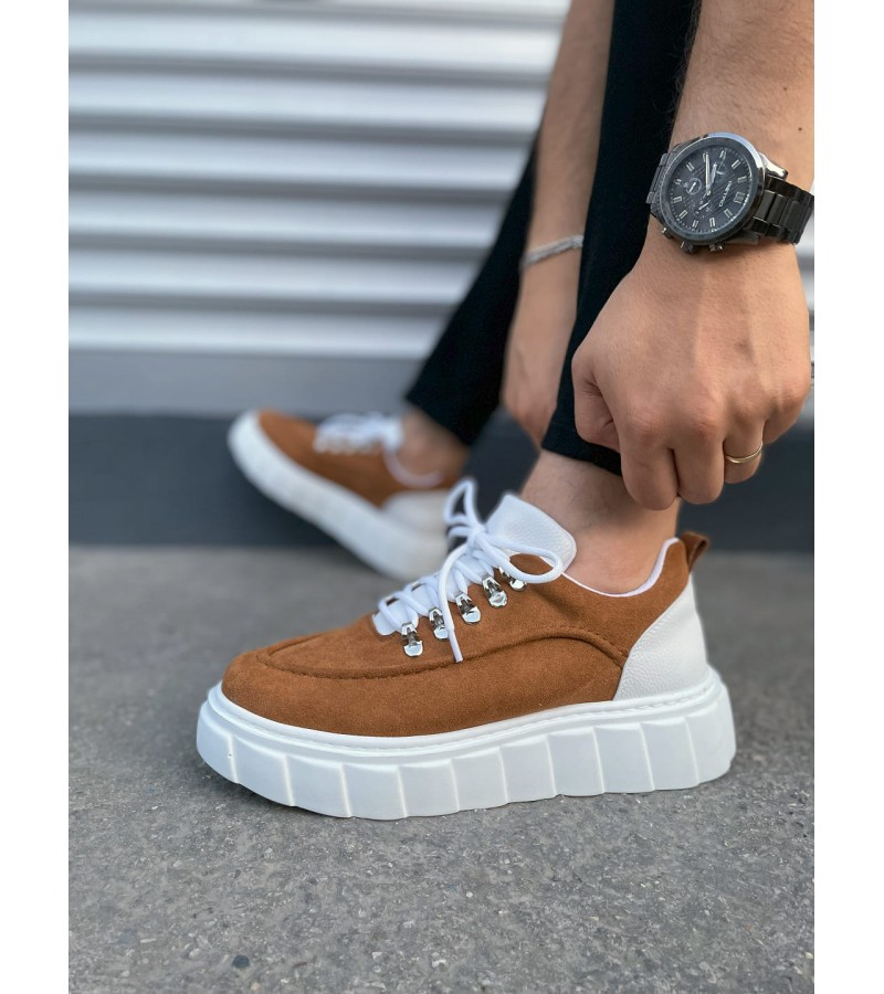 JY010 Cloud Bağcıklı Süet Erkek Günlük Sneaker Ayakkabı SBT - Taba/Beyaz