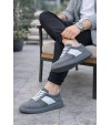 JY011 Line Erkek Günlük Bağcıklı Süet Spor Sneaker Ayakkabı SGT - Gri/Beyaz