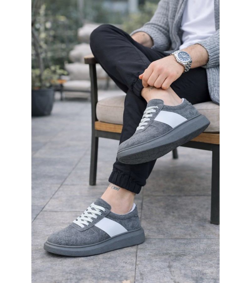 JY011 Line Erkek Günlük Bağcıklı Süet Spor Sneaker Ayakkabı SGT - Gri/Beyaz