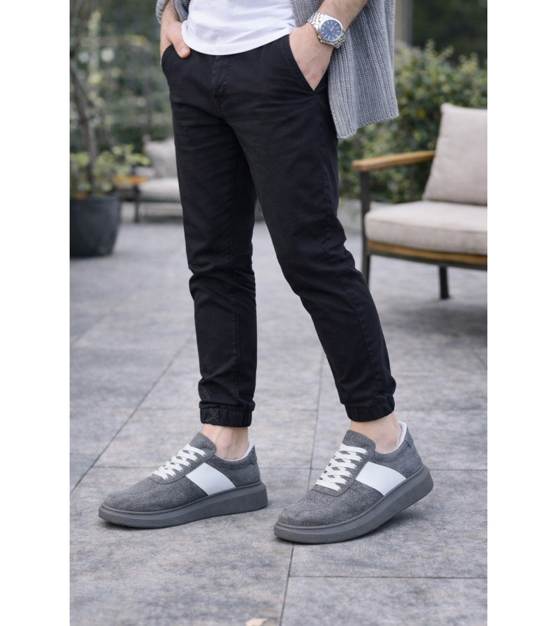 JY011 Line Erkek Günlük Bağcıklı Süet Spor Sneaker Ayakkabı SGT - Gri/Beyaz