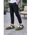 JY011 Line Erkek Günlük Bağcıklı Süet Spor Sneaker Ayakkabı SHT - Haki/Beyaz
