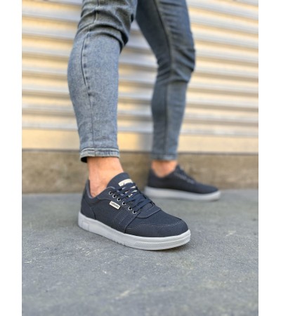 JY0118 REX Bağcıklı Keten Kumaş Erkek Günlük Sneaker Ayakkabı KGT - Füme