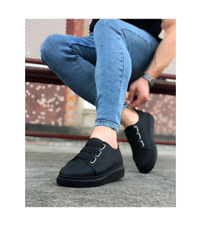 JY026 Astor Erkek Günlük Lastikli Cilt Spor Sneaker Ayakkabı CST - Siyah