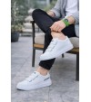 JY029 Mono Bağcıksız 3 Bantlı Lastikli Legend Cilt Erkek Günlük Sneaker Ayakkabı CBT - Beyaz