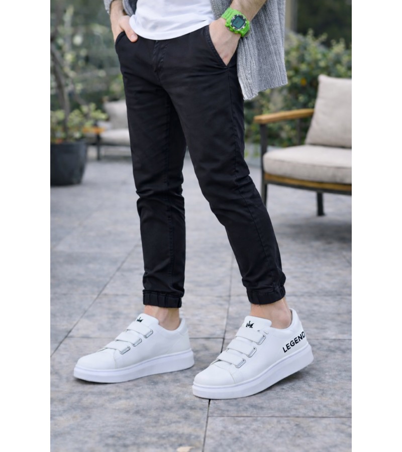 JY029 Mono Bağcıksız 3 Bantlı Lastikli Legend Cilt Erkek Günlük Sneaker Ayakkabı CBT - Beyaz