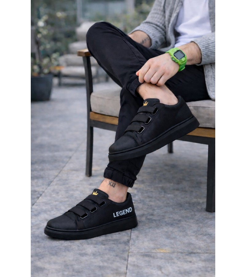 JY029 Mono Bağcıksız 3 Bantlı Lastikli Legend Cilt Erkek Günlük Sneaker Ayakkabı CST - Siyah JY029 Mono Bağcıksız 3 Bantlı Lastikli Legend Cilt Erkek Günlük Sneaker Ayakkabı CST - Siyah