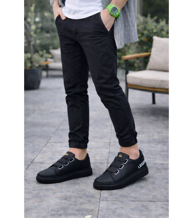 JY029 Mono Bağcıksız 3 Bantlı Lastikli Legend Cilt Erkek Günlük Sneaker Ayakkabı CST - Siyah JY029 Mono Bağcıksız 3 Bantlı Lastikli Legend Cilt Erkek Günlük Sneaker Ayakkabı CST - Siyah
