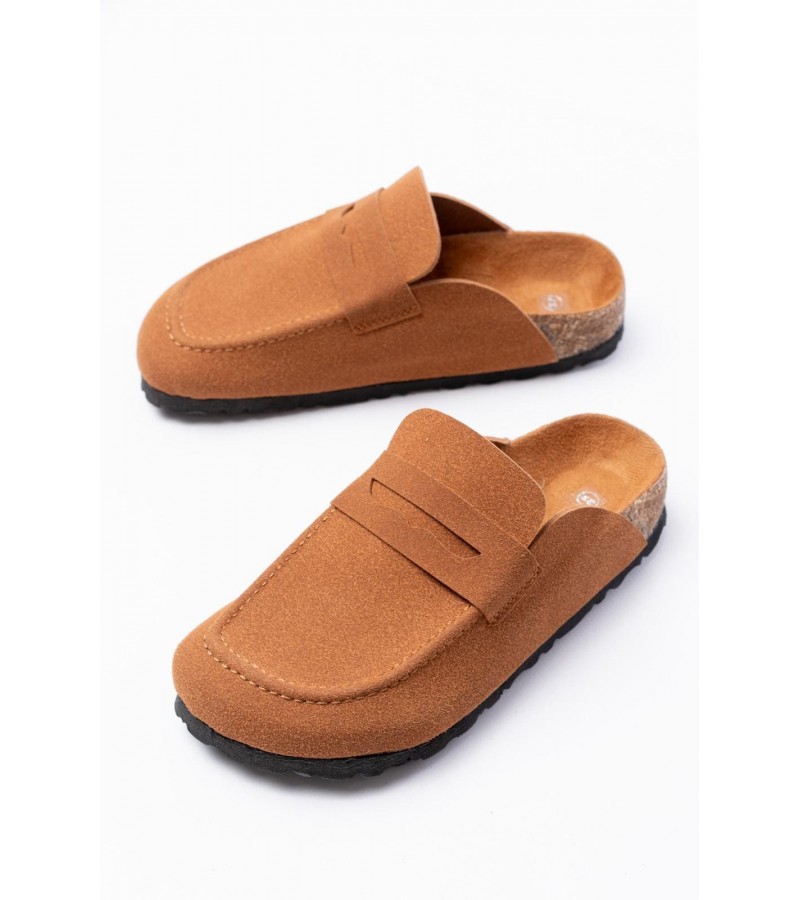 JY0456 Rayn Bağcıksız Hakiki Süet Deri Erkek Günlük Mantar Taban Loafer Klasik Ayakkabı HDMT - Taba