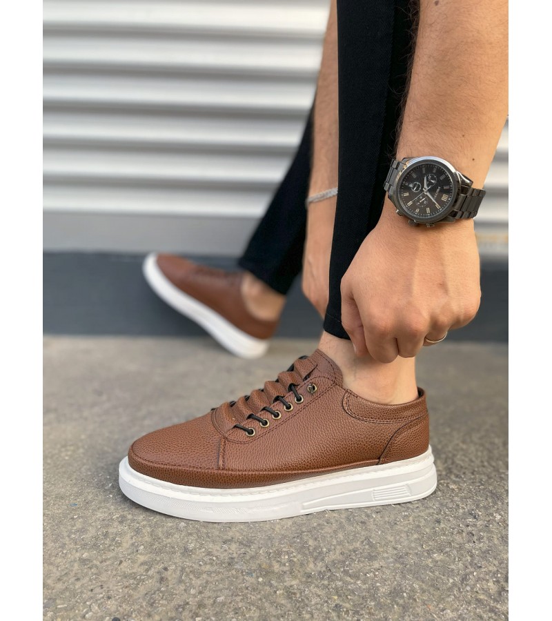 JY0535 Prime Bağcıklı Cilt Erkek Günlük Sneaker Ayakkabı CBT - Taba