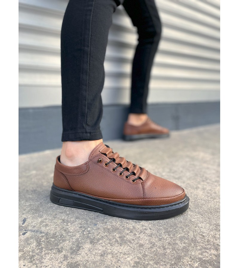 JY0535 Prime Bağcıklı Cilt Erkek Günlük Sneaker Ayakkabı CST - Taba
