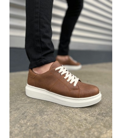JY151 Boost Bağcıklı Cilt Erkek Günlük Sneaker Ayakkabı CBT - Taba