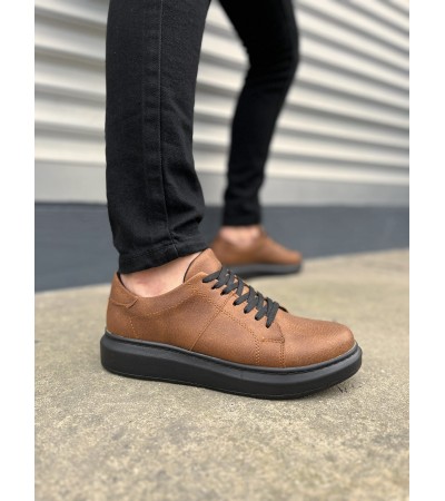 JY151 Boost Bağcıklı Cilt Erkek Günlük Sneaker Ayakkabı CST - Taba