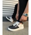JY155 Warrior Bağcıklı ve Fermuarlı Cilt Erkek Günlük Sneaker Ayakkabı CBT - Beyaz/Siyah