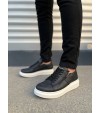 JY155 Warrior Bağcıklı ve Fermuarlı Cilt Erkek Günlük Sneaker Ayakkabı CBT - Siyah
