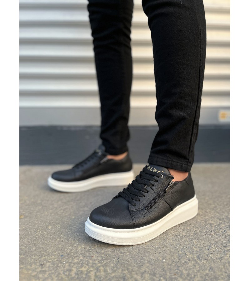 JY155 Warrior Bağcıklı ve Fermuarlı Cilt Erkek Günlük Sneaker Ayakkabı CBT - Siyah