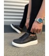 JY155 Warrior Bağcıklı ve Fermuarlı Cilt Erkek Günlük Sneaker Ayakkabı CBT - Siyah