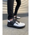 JY155 Warrior Bağcıklı ve Fermuarlı Cilt Erkek Günlük Sneaker Ayakkabı CST - Siyah/Beyaz