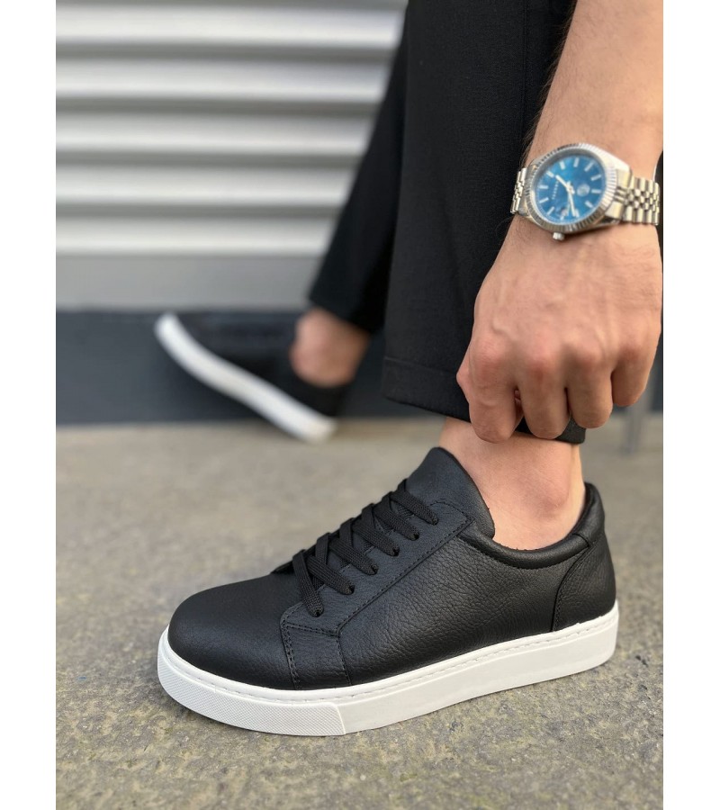 JY165 Elite Bağcıklı Cilt Erkek Günlük Sneaker Ayakkabı CBT - Siyah