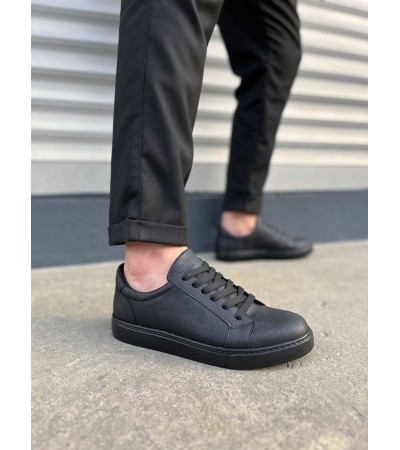 JY165 Elite Bağcıklı Cilt Erkek Günlük Sneaker Ayakkabı CST - Siyah