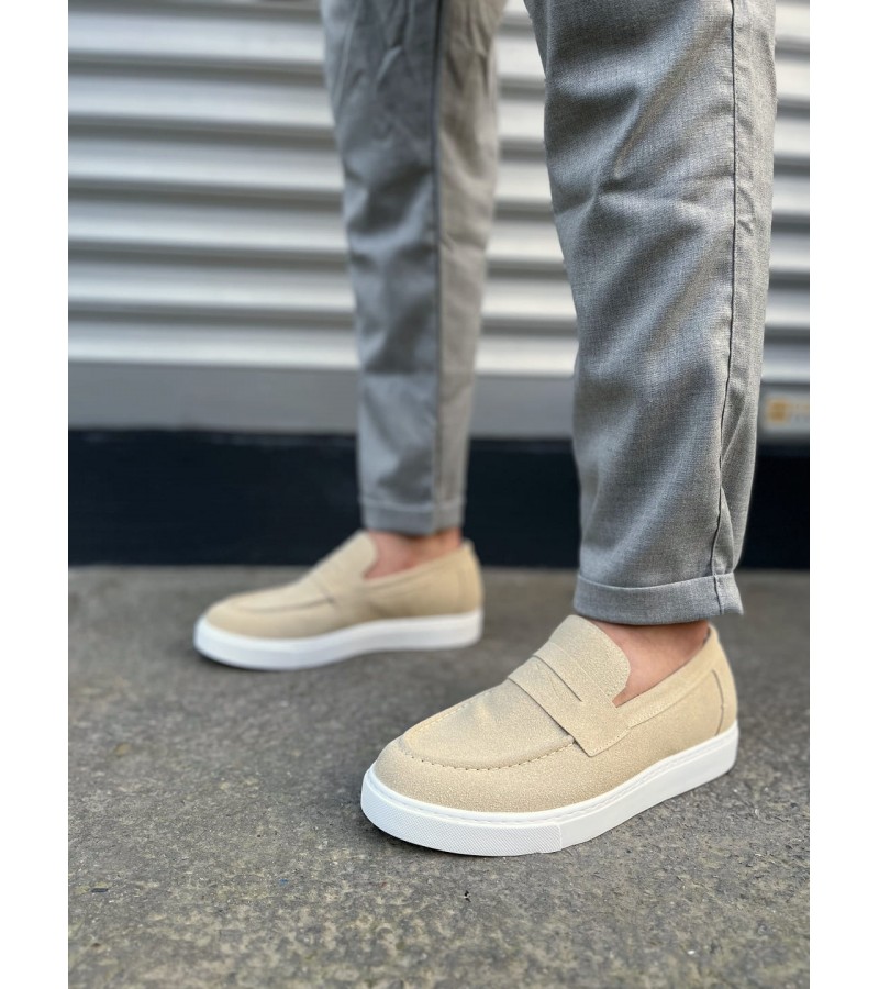 JY180 Estilo X Bağcıksız Süet Erkek Günlük Spor Klasik Ayakkabı SBT - Krem