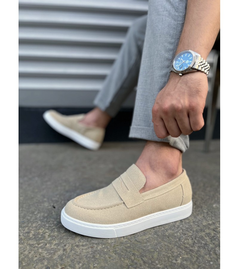 JY180 Estilo X Bağcıksız Süet Erkek Günlük Spor Klasik Ayakkabı SBT - Krem