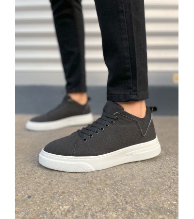 JY204 Flex Bağcıklı Keten Kumaş Erkek Günlük Sneaker Ayakkabı KBT - Siyah