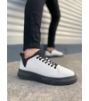 JY204 Flex Bağcıklı Keten Kumaş Erkek Günlük Sneaker Ayakkabı KST - Beyaz/Siyah
