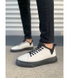 JY204 Flex Bağcıklı Keten Kumaş Erkek Günlük Sneaker Ayakkabı KST - Beyaz/Siyah