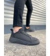 JY204 Flex Bağcıklı Keten Kumaş Erkek Günlük Sneaker Ayakkabı KST - Siyah