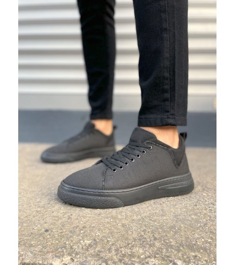 JY204 Flex Bağcıklı Keten Kumaş Erkek Günlük Sneaker Ayakkabı KST - Siyah