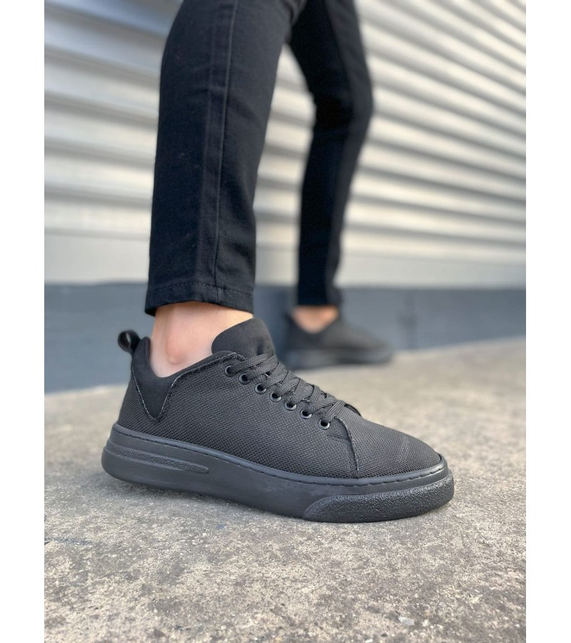JY204 Flex Bağcıklı Keten Kumaş Erkek Günlük Sneaker Ayakkabı KST - Siyah