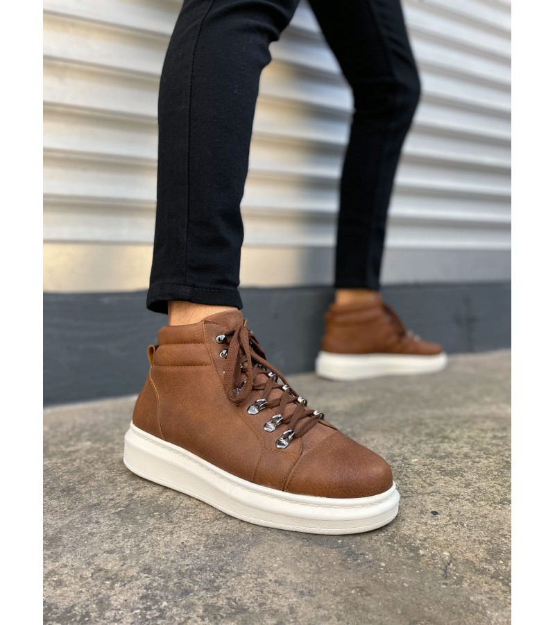 JY206 Ottawa Bağcıklı Ortopedik Taban Cilt Erkek Spor Bot CBT - Taba