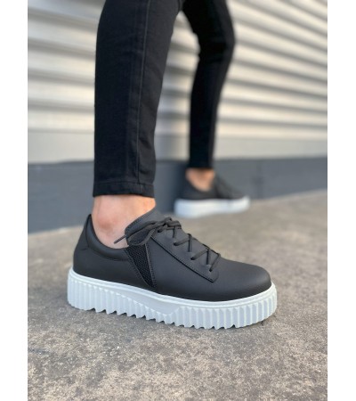 JY502 Bold Bağcıklı Cilt Erkek Günlük Sneaker Ayakkabı CBT - Siyah