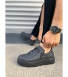 JY502 Bold Bağcıklı Cilt Erkek Günlük Sneaker Ayakkabı CST - Siyah
