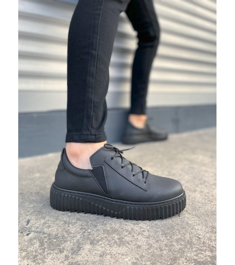 JY502 Bold Bağcıklı Cilt Erkek Günlük Sneaker Ayakkabı CST - Siyah