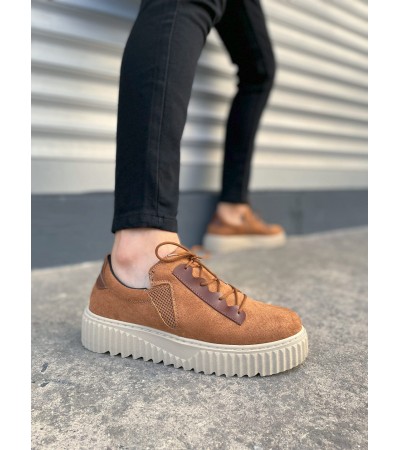 JY502 Bold Bağcıklı Süet Erkek Günlük Sneaker Ayakkabı SKT - Taba