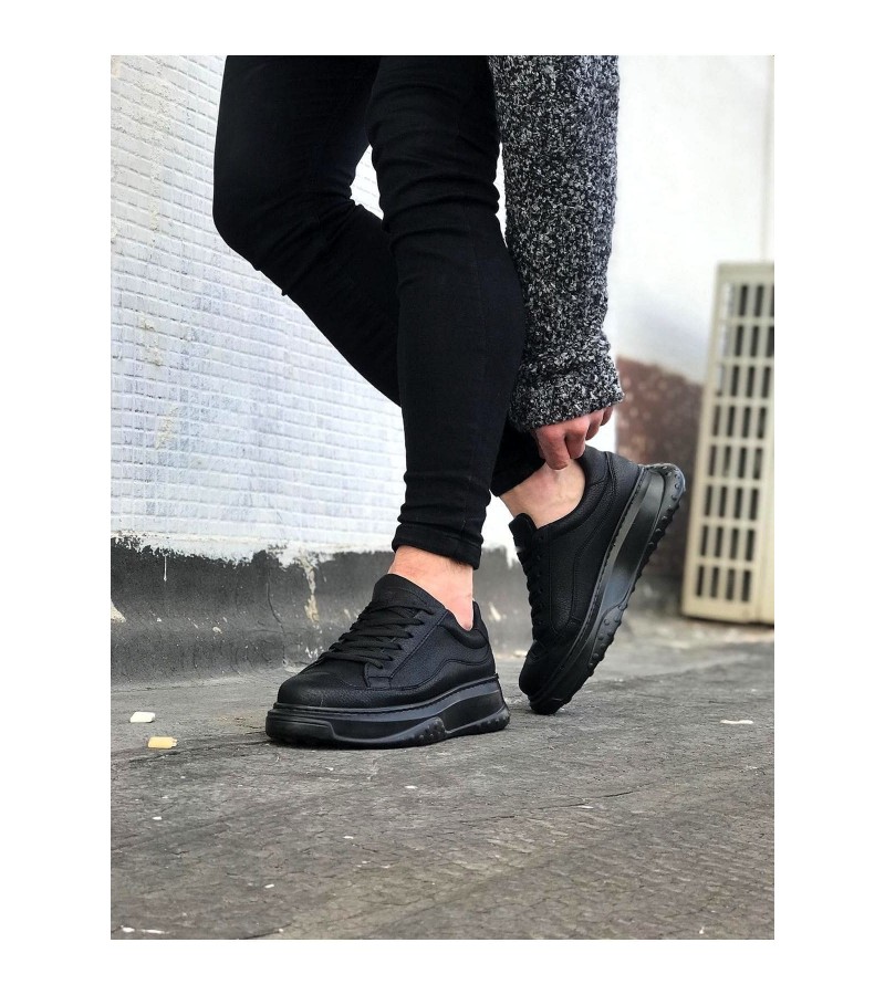 JY507 Alone Bağcıklı Cilt Erkek Günlük Sneaker Ayakkabı CST Siyah