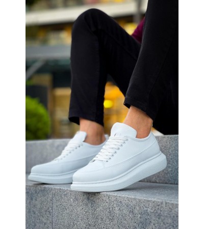 JY814 Axel Bağcıklı Cilt Erkek Günlük Sneaker Ayakkabı CBT Beyaz