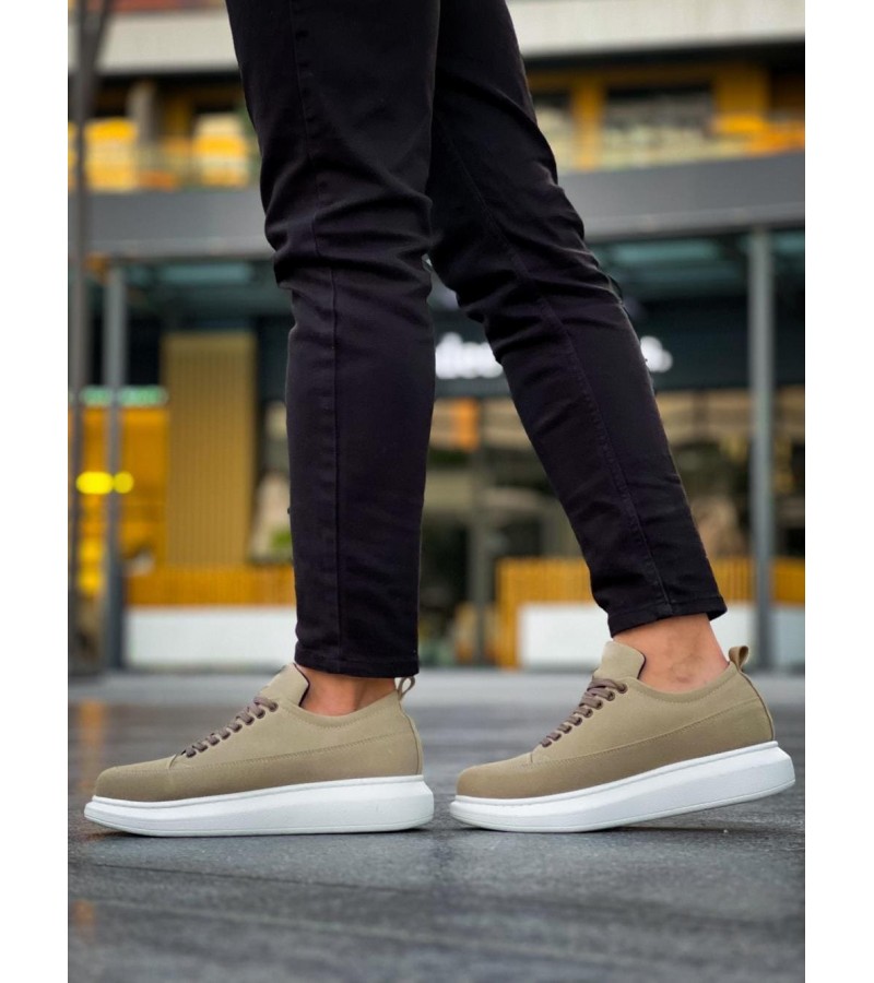 JY814 Axel Bağcıklı Süet Erkek Günlük Sneaker Ayakkabı SBT Krem