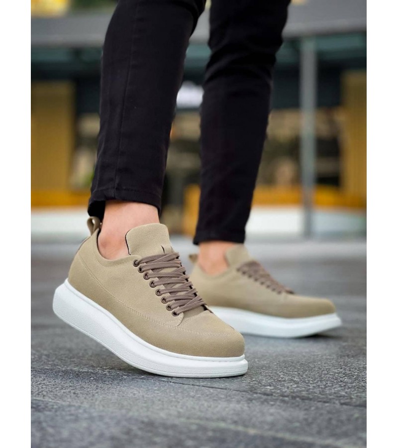 JY814 Axel Bağcıklı Süet Erkek Günlük Sneaker Ayakkabı SBT Krem