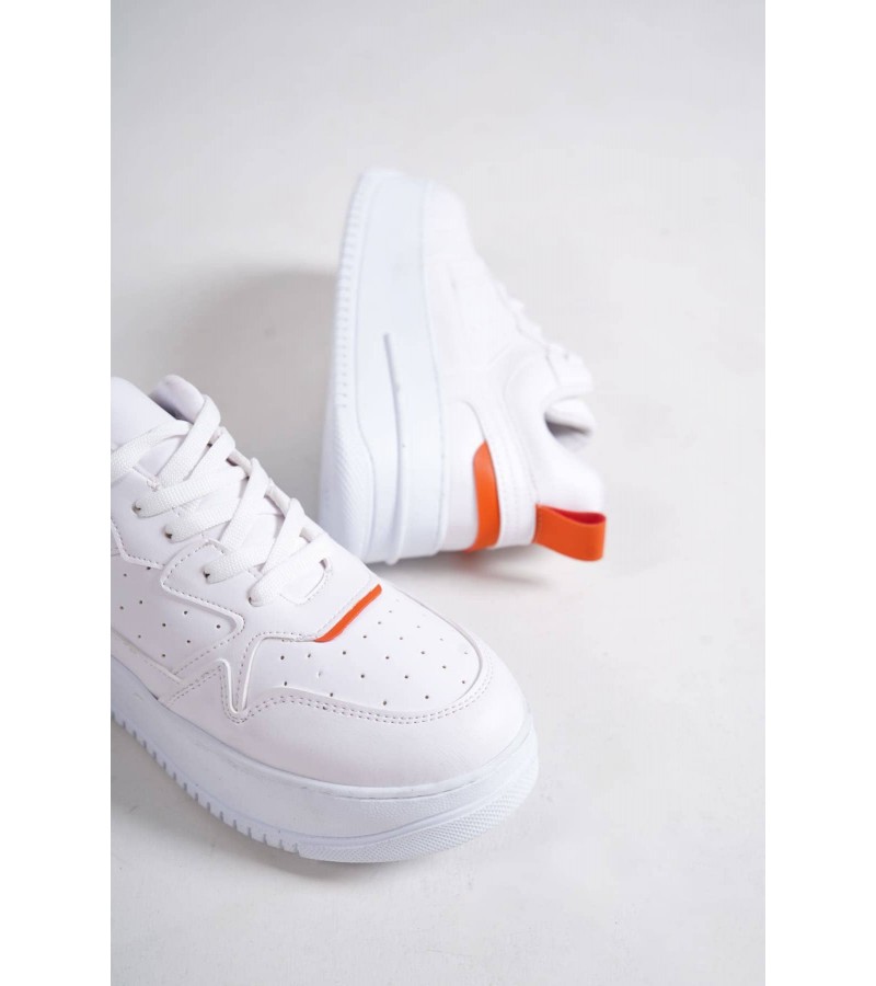 Alessı Bağcıklı Ortopedik Taban Kadın Sneaker Spor Ayakkabı Cbt - Beyaz/turuncu