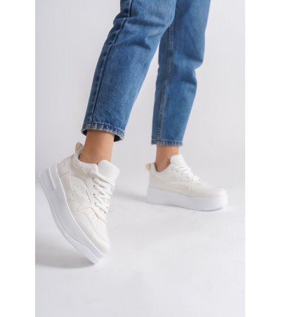 ALESSI Bağcıklı Ortopedik Taban Kadın Sneaker Spor Ayakkabı CBT - Kırık Beyaz