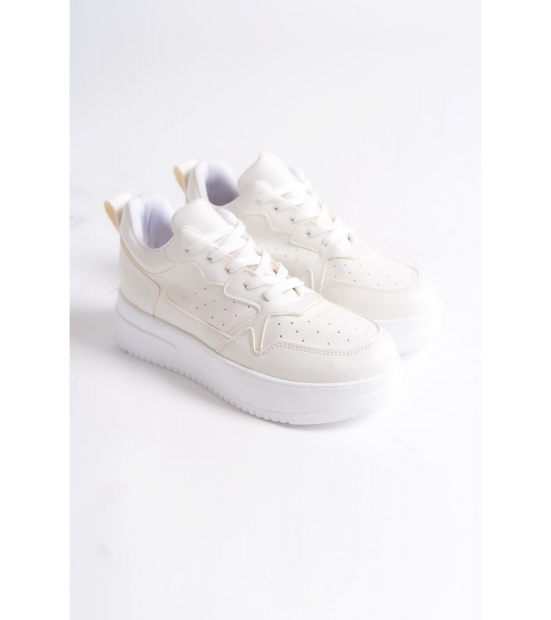 ALESSI Bağcıklı Ortopedik Taban Kadın Sneaker Spor Ayakkabı CBT - Kırık Beyaz