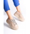 DELLA Bağcıklı Ortopedik Taban Taşlı Kadın Sneaker Spor Ayakkabı CTT - Ten DELLA Bağcıklı Ortopedik Taban Taşlı Kadın Sneaker Spor Ayakkabı CTT - Ten