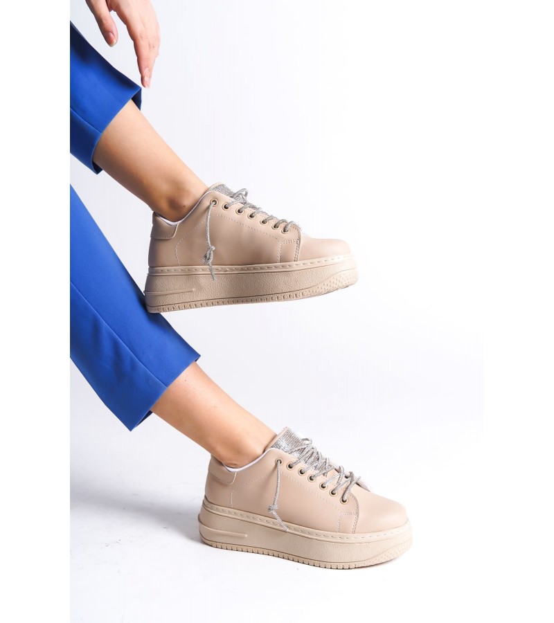 DELLA Bağcıklı Ortopedik Taban Taşlı Kadın Sneaker Spor Ayakkabı CTT - Ten DELLA Bağcıklı Ortopedik Taban Taşlı Kadın Sneaker Spor Ayakkabı CTT - Ten